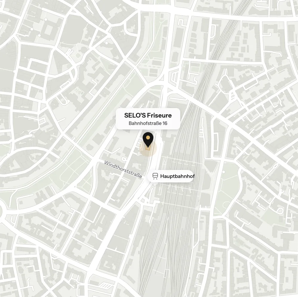 Stadtplan mit SELO'S Friseure an der Bahnhofstraße 16 und dem Hauptbahnhof Münster