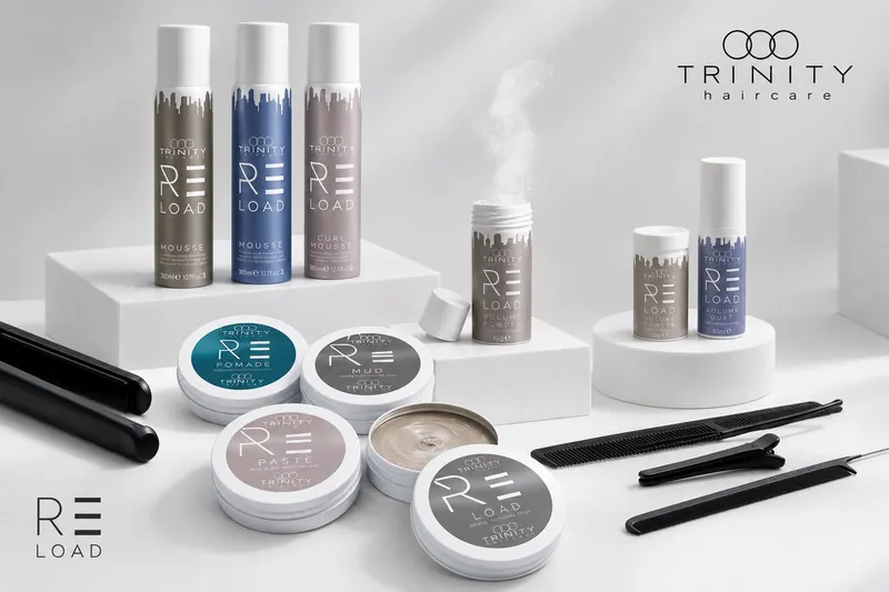 Stylingprodukte der Serie RELOAD von TRINITY haircare